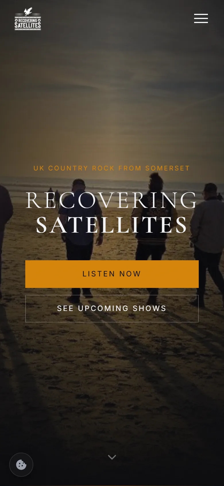 Recovering Satellites, the top of its homepage on a phone